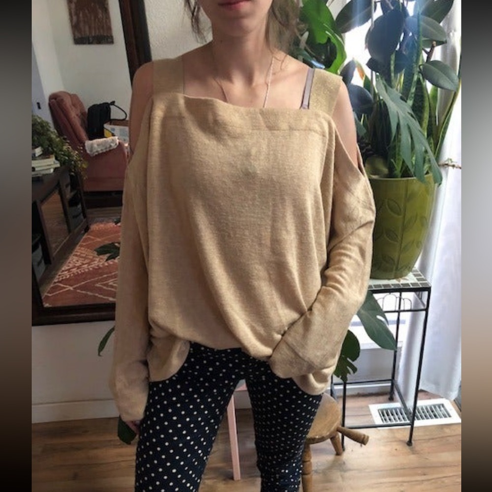 Soft Surroundings Tops Soft Surroundings Cold Shoulder Top Beige Neutral Cream